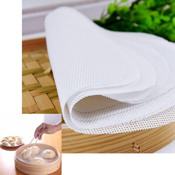 5PCS 11.8 inch Silicone Steamer Liners Round Mesh Baking Mats Non-Stick Steamed Reusable Food Grade Pastry Dim Sum Steamer Papers Bamboo Dumpling Mat